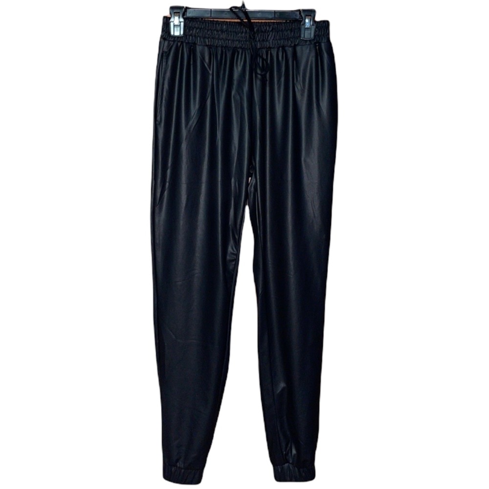 Roma Concept Faux Leather Joggers - Black - Size M